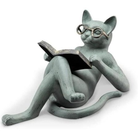 Resinglygende katt lese figur 18x5x8 cm