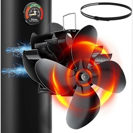 Magnetisk pejsblæser, ovnblæser uden elektricitet, lydløs pejsblæser, magnetisk ovn med termometer, varmeaktiveret blæser til pejs/pejs