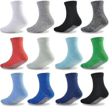 Halkfria strumpor för barn Småbarn Flickor Pojkar Crew Strumpor med Grepp. Halkstrumpor 12-pack