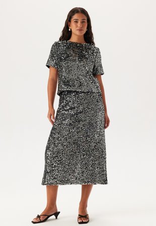 Pieces - Pcserena Sequin Hw Midi Skirt - Black Detail:silver Detail - Kläder - - Bubbleroom