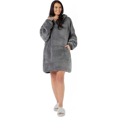 Sienna hettegenser, supermyk sherpa fleece, varm, koselig, komfortabel, stor og bærbar, stor genser grå