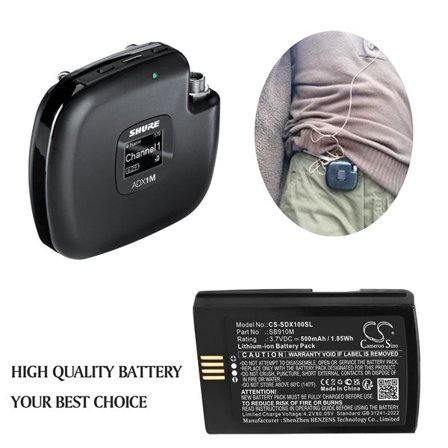 Batteri for sendere og mottakere for SHURE ADX1M, ADX1M bodypack-sender og andre