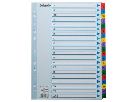 Esselte Avdelare, A4, polypropylen, A–Z flikuppsättning, olika färger - Lyreco - Kontorsmaterial - Pärmar och register - Kartongregister