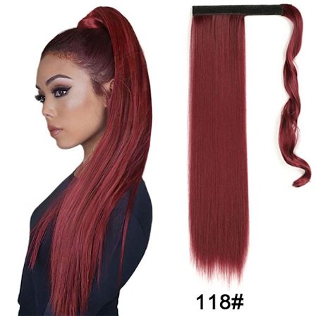 22" synteettiset poninhäntäpidennykset kietoutuvat pitkät suorat tekoponin hännän ympärille pehmeät kiinnikkeet poninhännät tekohiukset