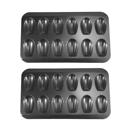 2-pak Ikke-klæbende Madeleine-forme, Bageform 12 med Skalformet Bageplade Chokolade Ikke-klæbende Bagning sort