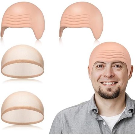 Skaldet Hætte, Latex Skaldet Parykhætte, 4 stk., Lysebrun