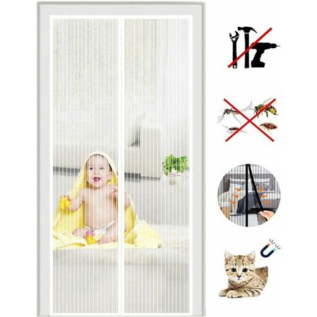 Magnetisk dør myggenet, fluenet dørgardin, automatisk lukning, installationssæt, selvklæbende strimmel 120x220CM hvid