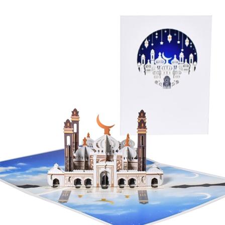 3D-moské popup-kort Eid Mubarak Ramadan gratulationskort för festival nyår Handgjorda anteckningskort med kuvertpresent