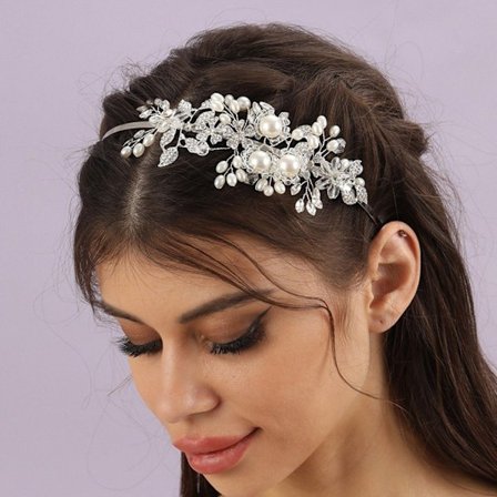 Bröllopshårtillbehör Silver Pearl Flower Hair Clip Brudklänningshårklämmor