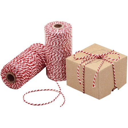 Cotton Bakers Twine röd och vit 328 fot (100 M), packsnöre,