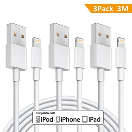 (3-Pack) 3 meter Lightning iPhone Laddnings Kabel (Extra Lång)