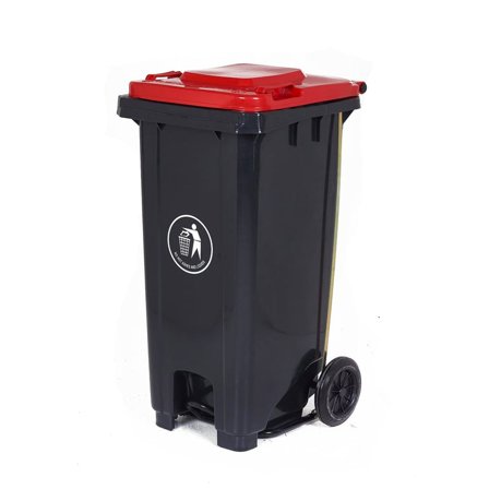 Pedal-operated wheelie bin, 120 L, red lid