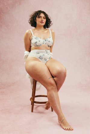 Kappahl | Stanik na fiszbinach, z siateczki, z haftem Niebieski 85D | Kobieta