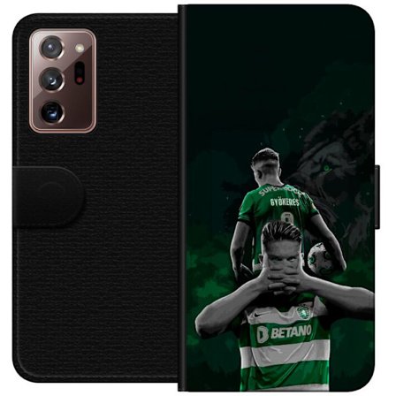 Yhteensopiva Lompakkokotelo Samsung Galaxy Note20 Ultra Neonmotiivi, jossa teksti "Gaming is in my DNA" sinisenä ja punaisena tiiliseinällä, jossa loi