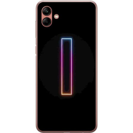 Kompatibel Mobilcover til Samsung Samsung Galaxy A04 Minimalistisk neonbogstav I i regnbuefarver mod mørk baggrund
