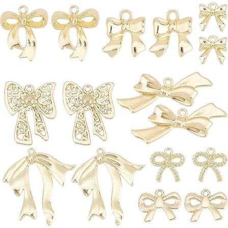 1 Eske 32 stk. 8 Stiler Gull Sløyfe Charms Bulk Sløyfeknute Charms Lett Gylden Legering Metall Stor Søt Sløyfe Charms for Smykkelaging DIY 