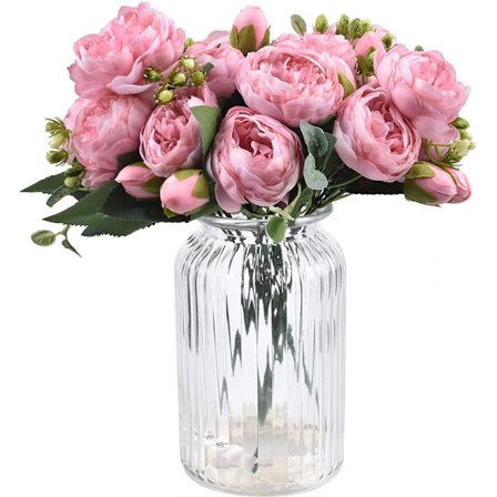 4 Buketter Kunstige Pion Silke Blomster Falske Glorværdige Blomster til Bryllupsfest Brud Hjem Dekoration, 5 Gaffler, 9 Hoved (Pink)