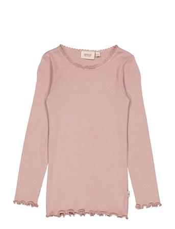 Rib T-Shirt Lace Ls T-shirts Long-sleeved T-shirts Rosa Wheat