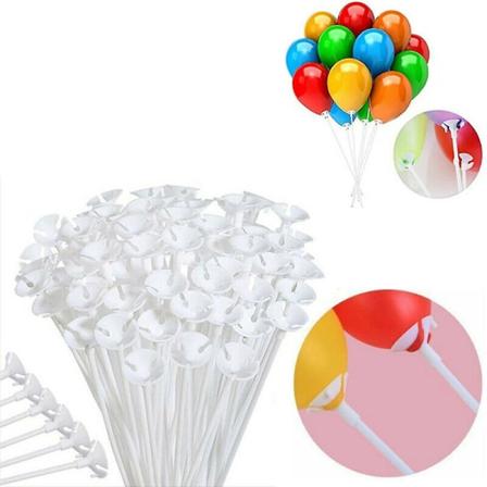 50 stk hvite ballongpinner med koppholdere, dekor, oppgradert, gjenbrukbar, slitesterk plast