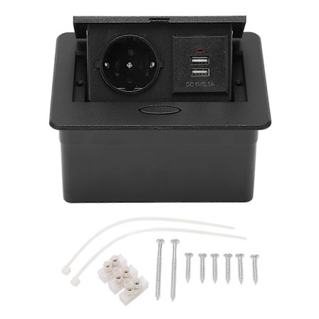 Skrivebordkontakt Dobbel USB-port Sprett Bord Strømskinne Vanntett Koblingsboks Skriveborduttak EU Standard 250V