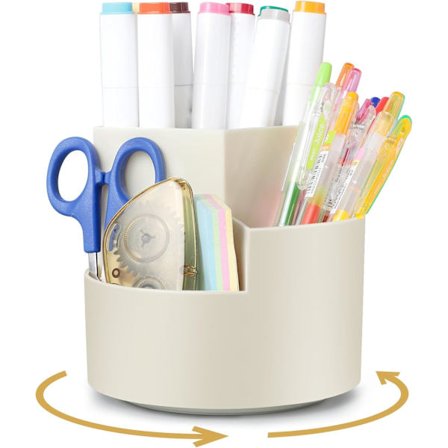 Pyörivä kynäteline, työpöydän järjestelyteline, 360 astetta pyörivä kynäteline 3 lokerolla, suuri kapasiteetti työpöydän kynäsäilytys - valkoinen