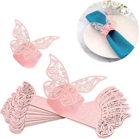 50 stk (rosa) sommerfuglformet serviettring hullet papirserviett