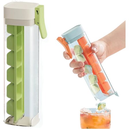 One-touch isterningebakke med 6 rum - silikoneforme med let frigørelse, egnet til drikkevarer, enhåndsbetjening, tåler opvaskemaskine (grøn).