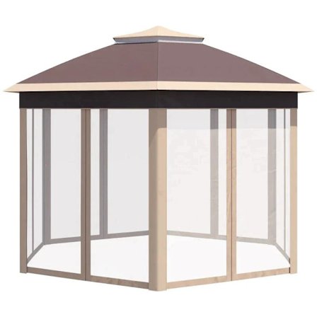 Rootz Gazebo - Havepavillon - Foldepavillon - Pop-up telt - Festtelt - 6 sidepaneler - Dobbelttag - Sekskantet - Beige + Khaki - 405L x 405W x 285H cm