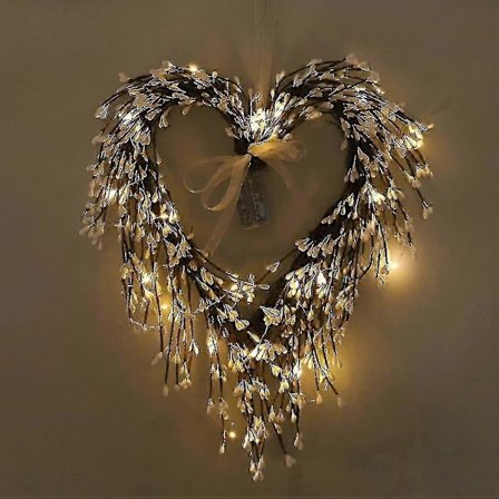 Valentinsdag Hjertekrans med Kvister og Lys - Stue Vegg Trapp Dørdekorasjon