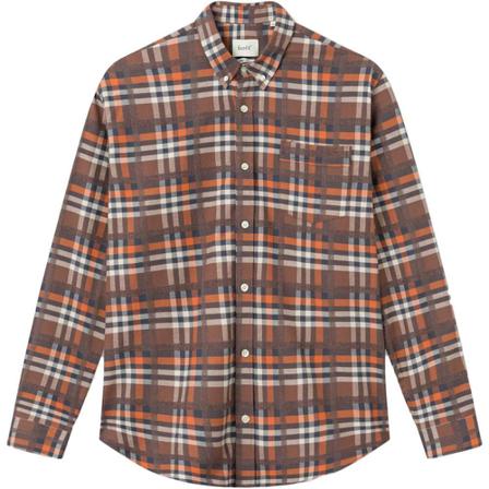 Forét, Island shirt brown check Bruin, Heren, Maat:M,Katoen