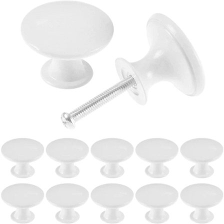 24-pak Vintage Chic Skabsknopper - Antikke Køkkenknopper - 30mm Runde Møbeldørknopper - Hvid (FMY)