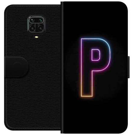 Kompatibel Tegnebogsetui til Xiaomi Xiaomi Redmi Note 9 Pro Minimalistisk neonbogstav P i farvegradient og lyseffekt mod sort baggrund i digital neons