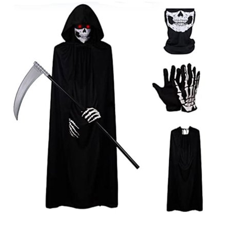 Halloween Viikatemies Musta Viitta Setissä Lapset Aikuinen Cosplay Kuoleman Viikate Pukurekvisiitta (Lasten Malli 90cm)