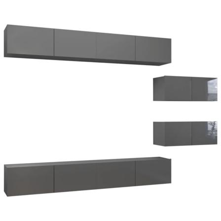 Vidaxl Tv-skåp 6 Delar Grå Högglans Spånskiva Grå