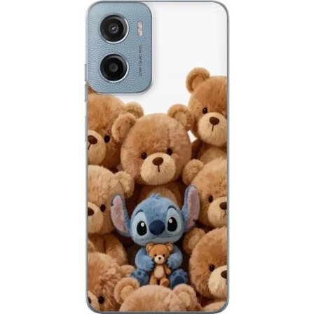 Kompatibel Mobilcover til Motorola Motorola Moto G05 Sød og sikker illustration med Stitch omgivet af bamser, der skaber en varm og legende følelse