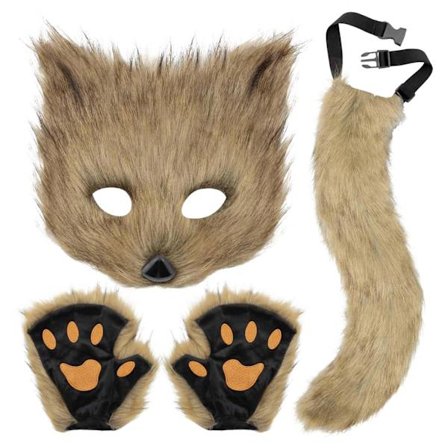 Komplet Pelsdyrkostume Sæt Inkluderer Ører Hale Maske Håndovertræk, til Temafest Halloween Cosplay, Kaffe