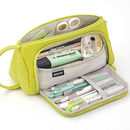 Stor Färgad Canvas Förvaringsväska Markör Penna Pennfodral Enkelt Pennskrin (GRÖN)