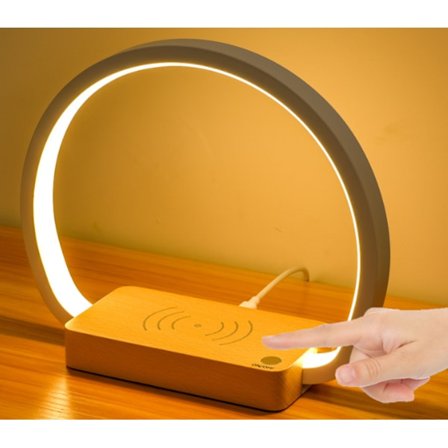 Sengelampe med Trådløs Oplader, Berøringslampe med USB-Port D