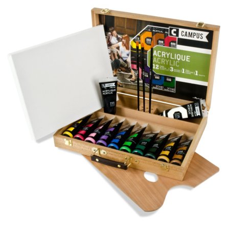 Campus Wood Case Acrylic Colour 12x100 ml Tubes