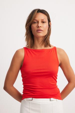 NA-KD Soft Line Boat Neck Tank Top - Ärmlösa toppar - Röd - XS (EU 32)