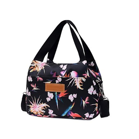 Dames Nylon Vattentät En-axlad Messenger Bag Bärbar Lunch Bag Resa Blommig Tygväska