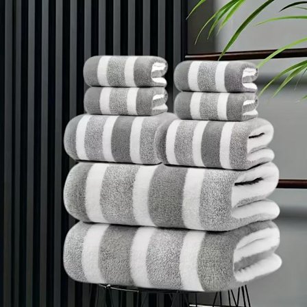 Soft Two Tone Striped Bath Towels and Face Towels, Bathroom, Spa and Gym (8 Piece Set)