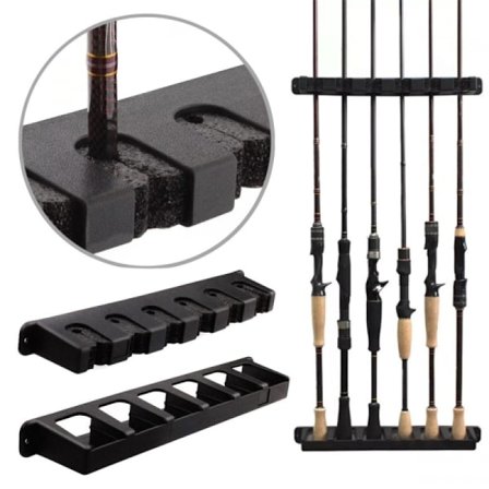 Vertikal veggmontert fisketank-displaystativ, fiskestangsamlingsstativ, fiskestangtilbehørsstativ