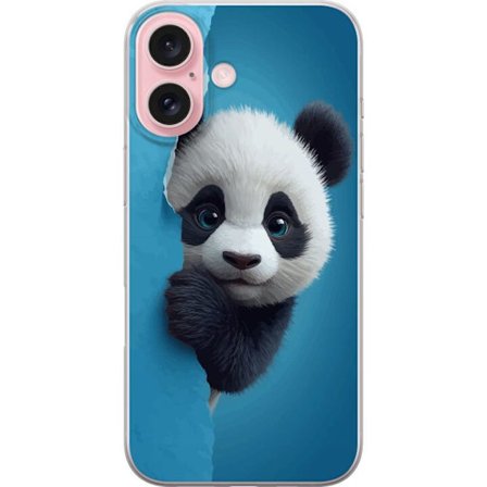 Yhteensopiva Puhelinkuori Apple Apple iPhone 16 Söpö panda, joka kurkistaa paperin läpi pehmeässä 3D-kuvituksessa