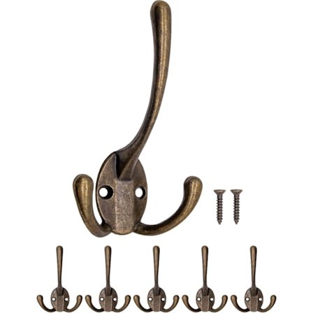 Antiikkiset vaatekoukut, pyyhekoukku, takki- ja hattukoukut, seinäkoukut messinki-pronssi-designissa, 5 kpl setti