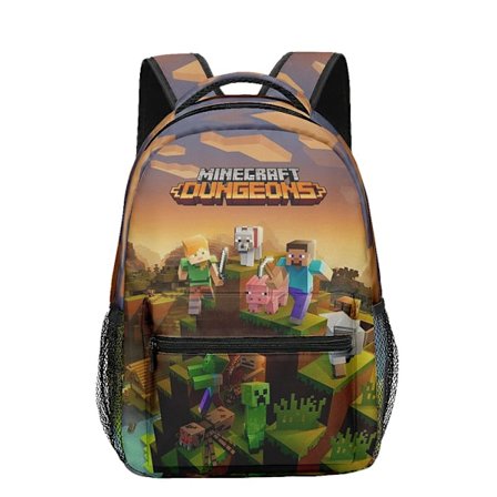 Minecraft Poika Reppu | Musta Lastenreppu | Vihreä Creeper, Zombie-luuranko, Enderman ja Luolihämähäkki Kuviot