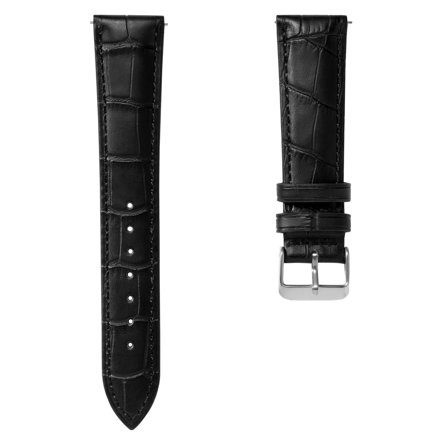 Correa de reloj de cuero negro con relieve de cocodrilo de 21 mm y hebilla plateada - De liberación rápida para hombres - Correas para relojes
