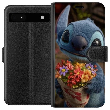 Kompatibel Tegnebogsetui til Google Google Pixel 6a Sød blå figur med store øjne, der holder en farverig buket i en varm og kær stil