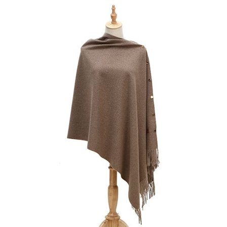 Dame Poncho Sjal med Knapper Frynser Cape Tæppe Cashmere Blanding Blød Varm Multifunktionel til Forår Efterår Vinter
