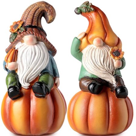 2 stk høstnisser statuer hagestatuer nisser utendørs høstgresskar bordplater statuer harpiksnisser 7,8" eventyrstatuer hvitbartsnisse statuer Fal